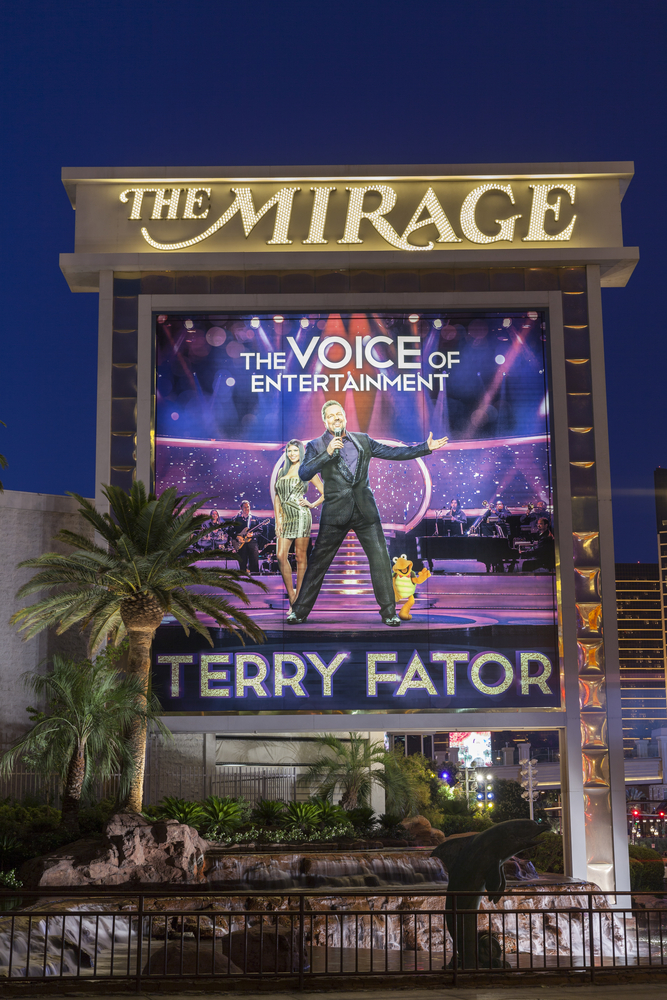 Signboard advertising the Terry Fator show in The Mirage